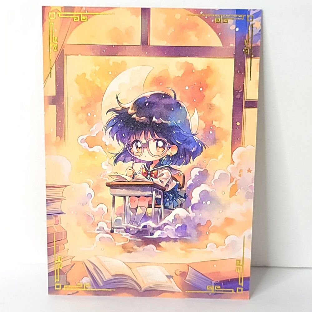 Sailor Mercury Chibi School Waifu Card Anime Girl Wall Art Oversized Board A5